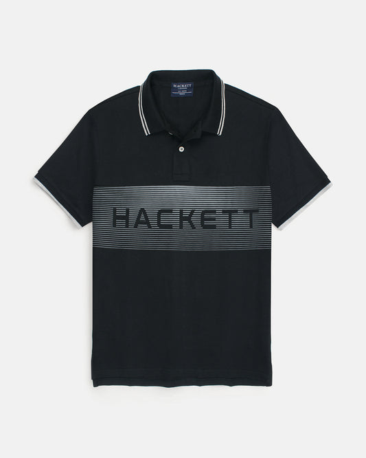 Exclusive HKT Men’s Striped Panel Logo Polo - Black