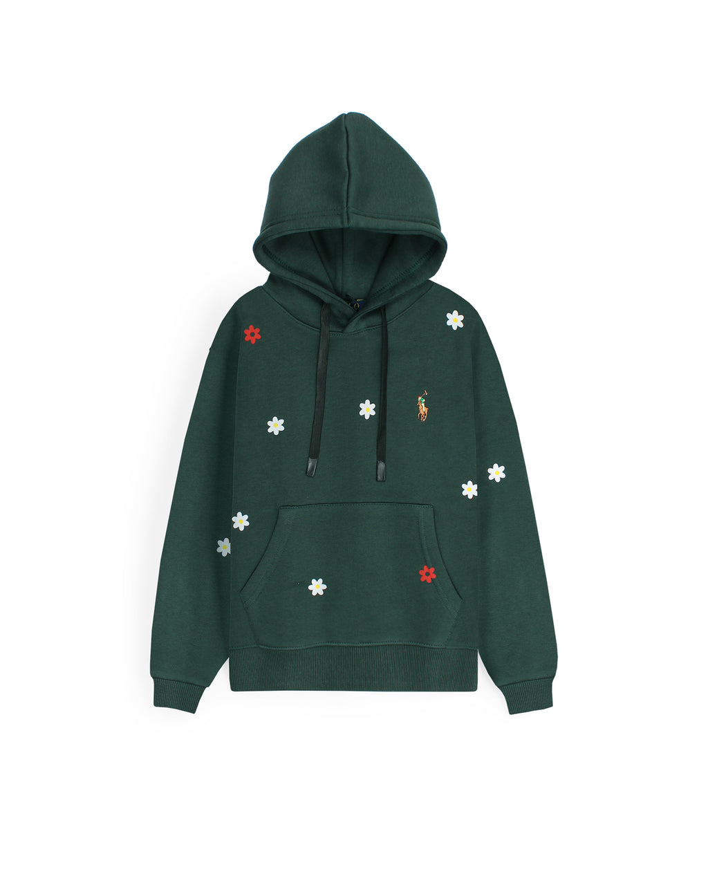 Kids Floral Embroidered Hoodie - Green