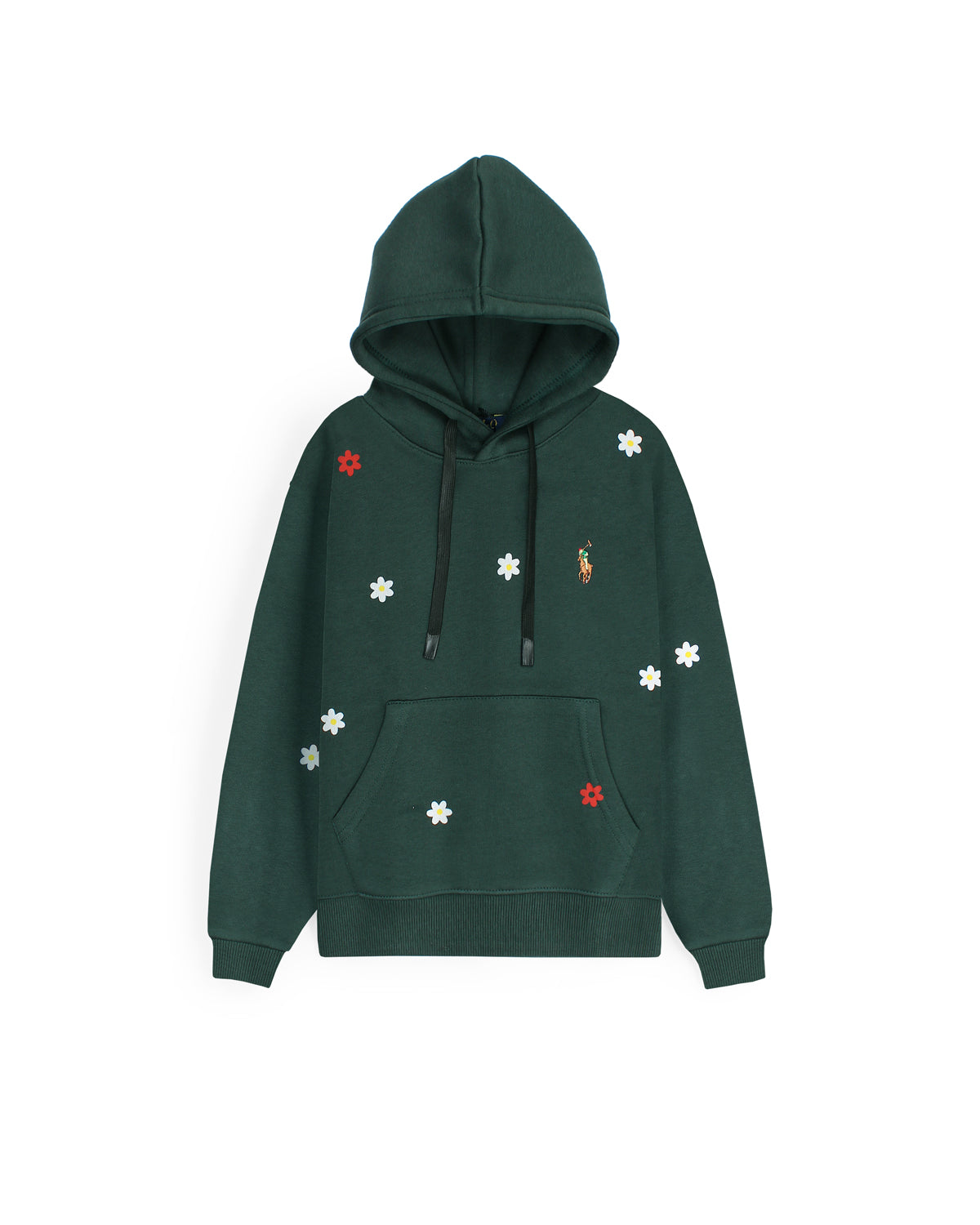 Kids Floral Embroidered Hoodie - Green