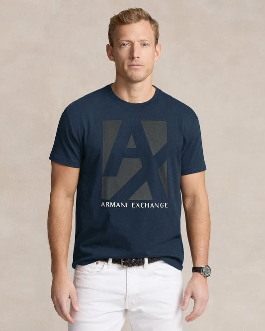 Exclusive A-X Crew Neck Tee Shirt - Navy Blue