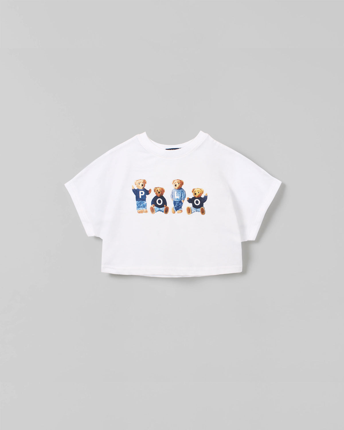 Baby Girls Cropped Bear T Shirt - White