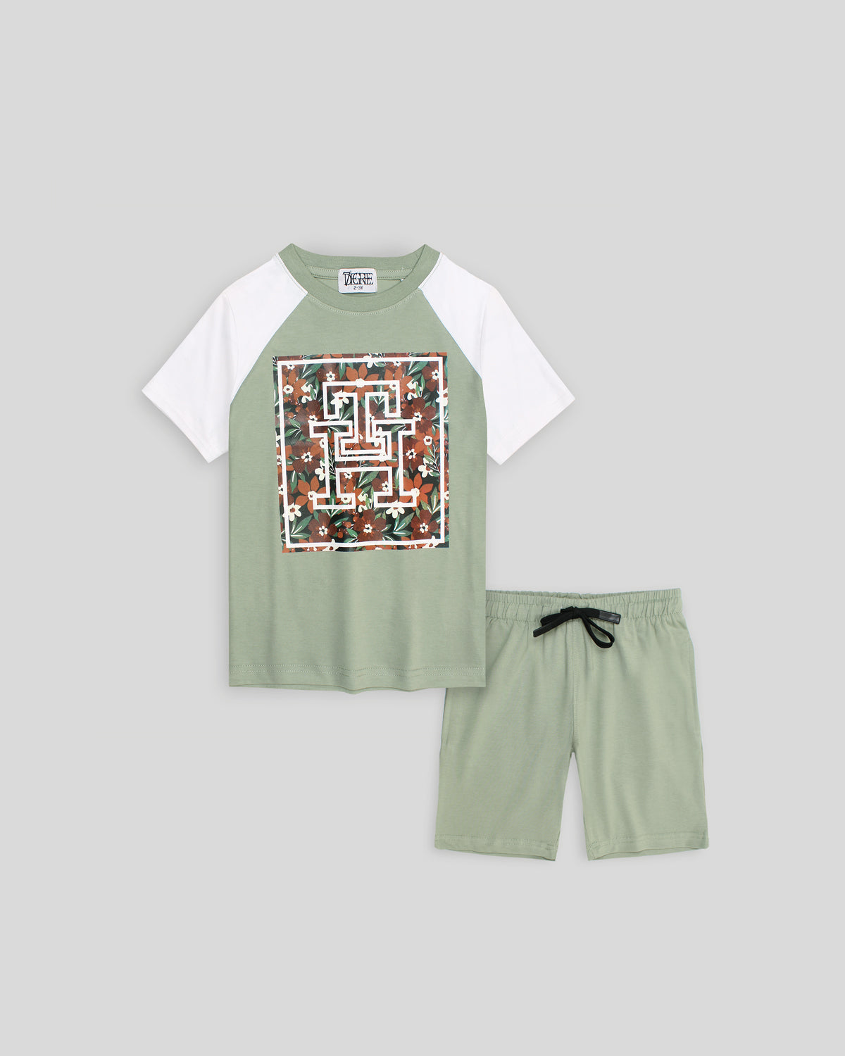 Kids TH Flowered Tracksuit Set - Olive Green