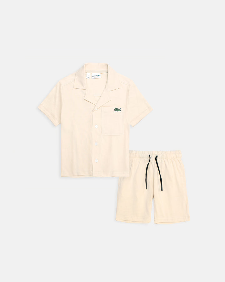 Kids Notch Lapel Tracksuit Set - Off White