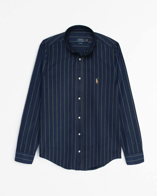 Premium Down Button Lined Shirt - Grey & Blue