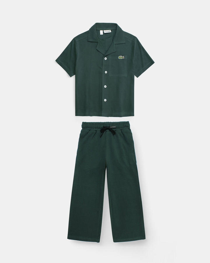 Kids Notch Lapel Pique Tracksuit - Green