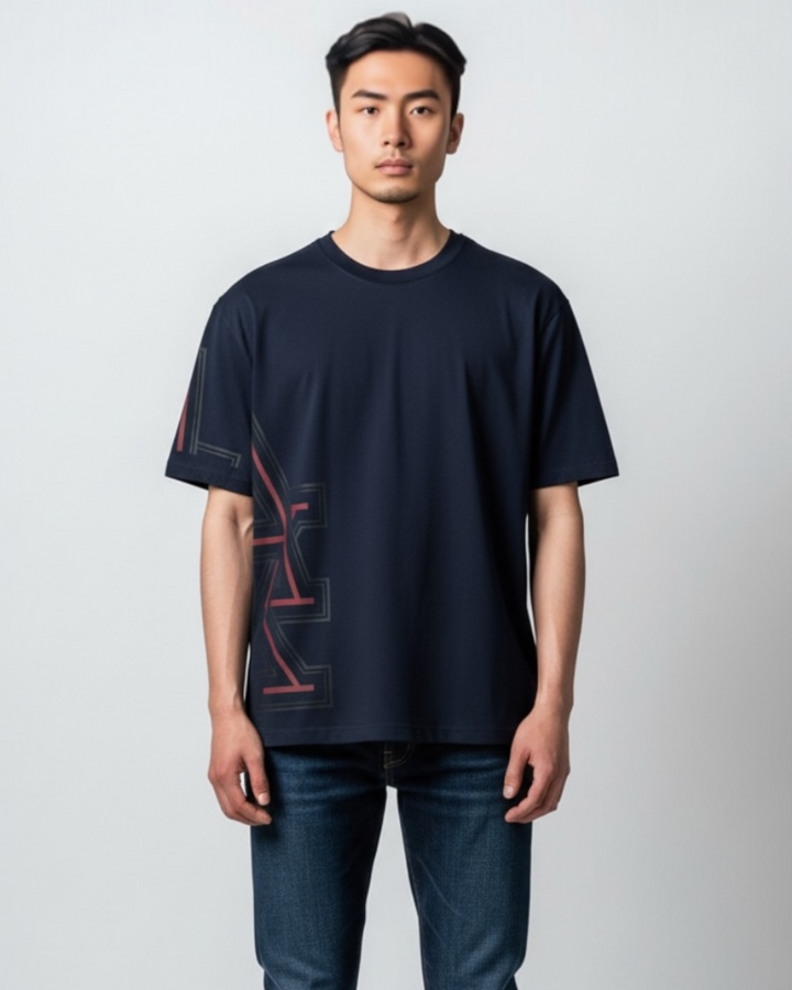 Men's A-X Side Graphic T Shirt - Navy Blue