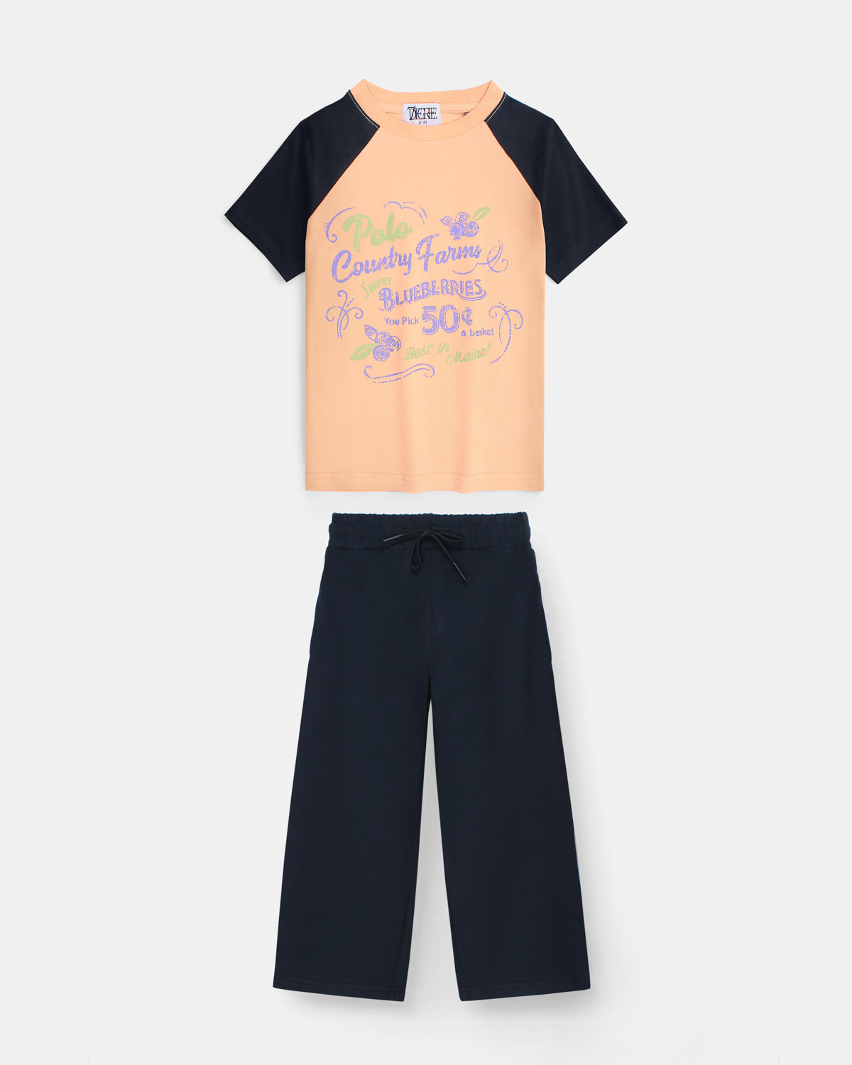 Kids Blueberries Tracksuit Set - Peach