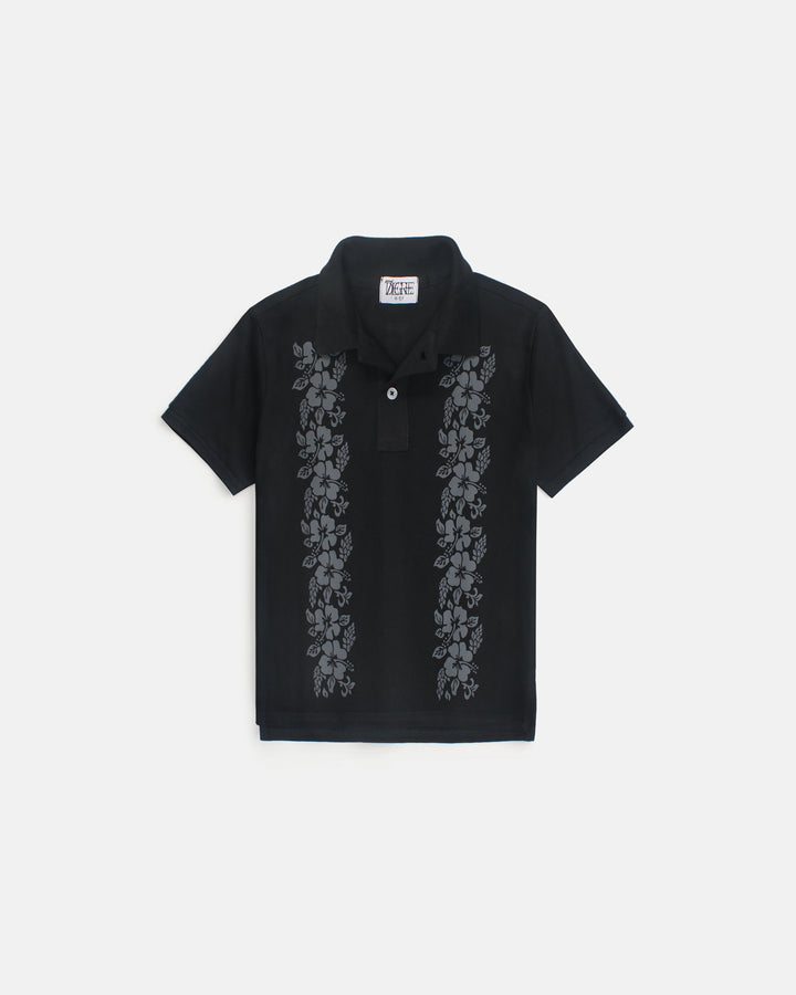Kids Flowered Polo Shirt - Black