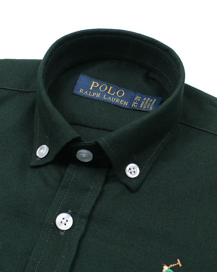Kids Button Down Oxford Shirt - Dark Green