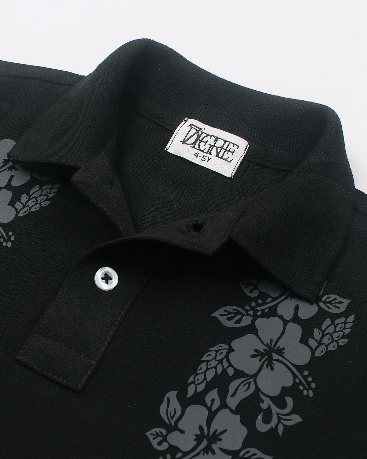 Kids Flowered Polo Shirt - Black