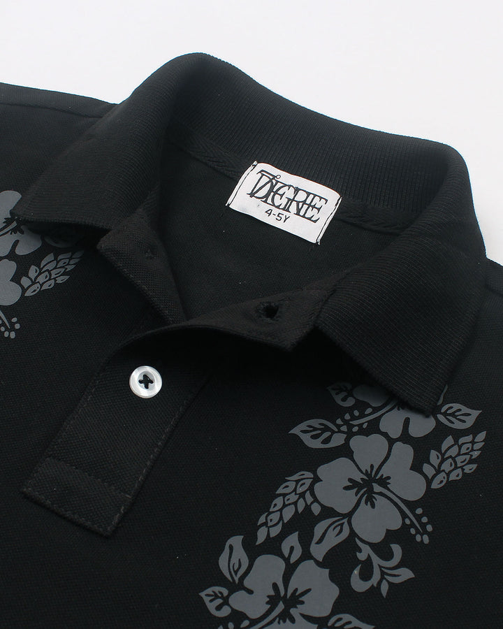 Kids Flowered Polo Shirt - Black