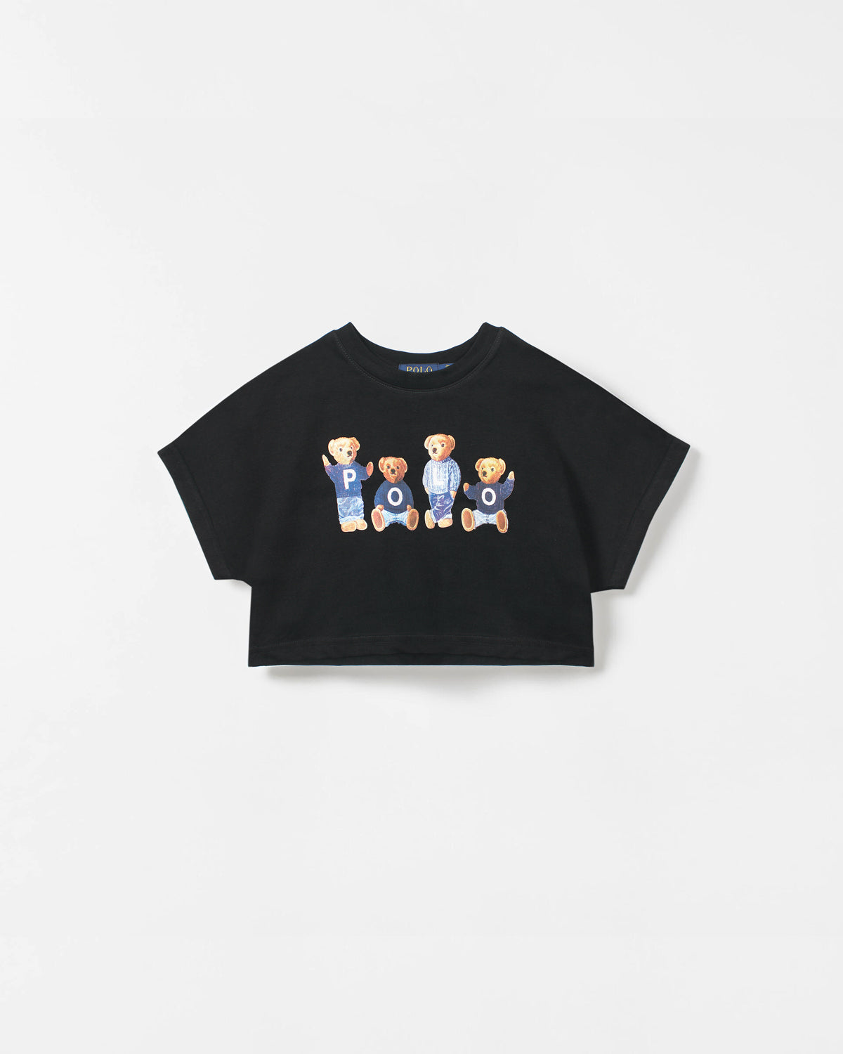 Baby Girls Cropped Bear T Shirt - Black