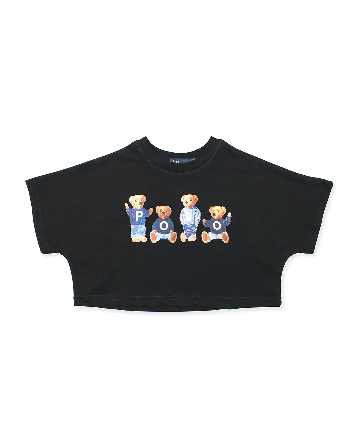 Baby Girls Cropped Bear T Shirt - Black
