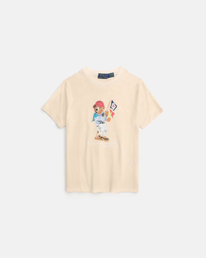 Premium Kids Flag Bear T Shirt - Off White