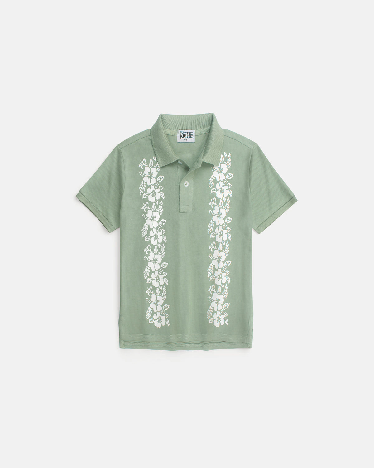 Kids Flowered Polo Shirt - C Green