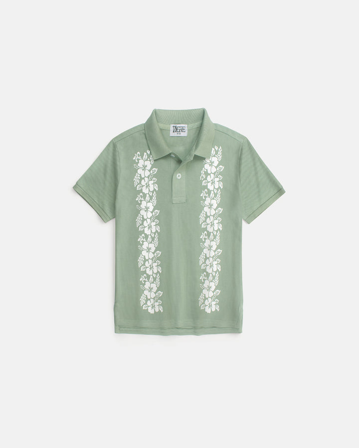 Kids Flowered Polo Shirt - C Green