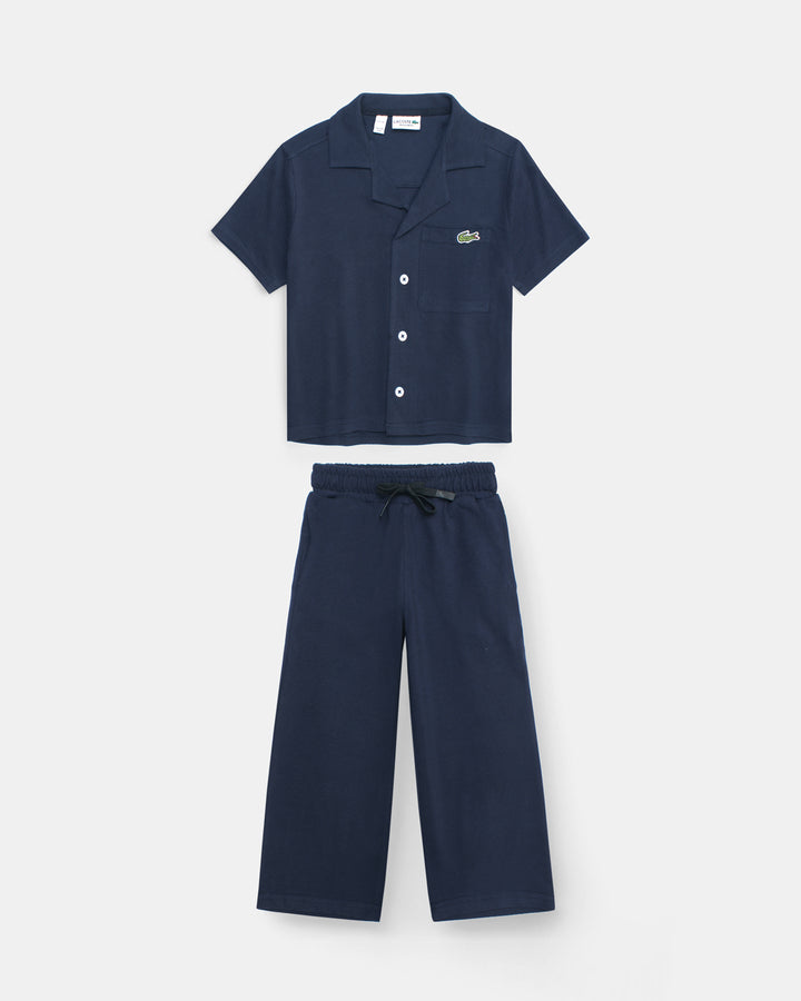Kids Notch Lapel Pique Tracksuit - Navy Blue