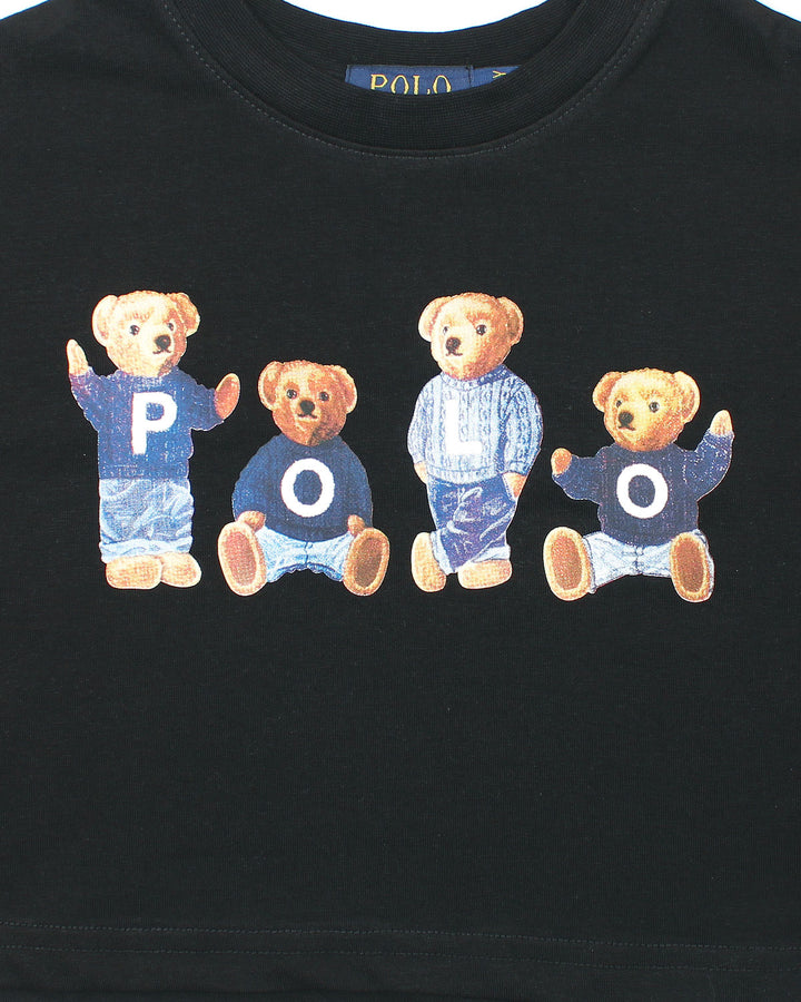 Baby Girls Cropped Bear T Shirt - Black