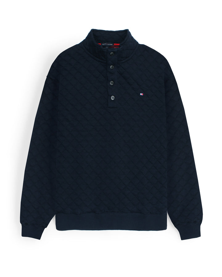 Premium TH Quilted Button Up Men's Sweat - Navy Blue