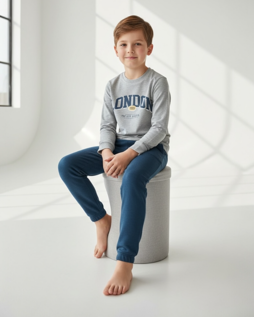 Kids London Print Loungewear Set - Grey & Blue
