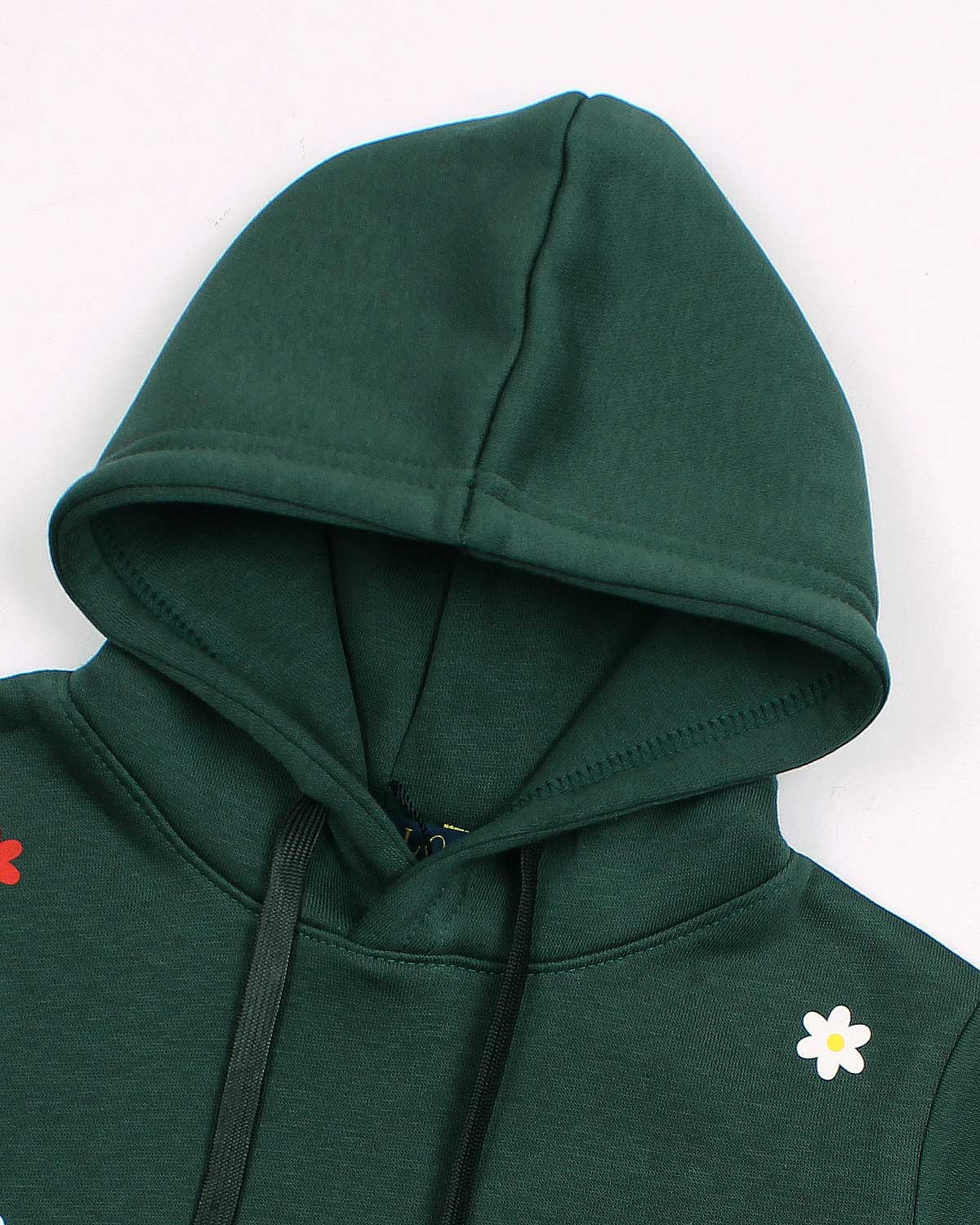 Kids Floral Embroidered Hoodie - Green