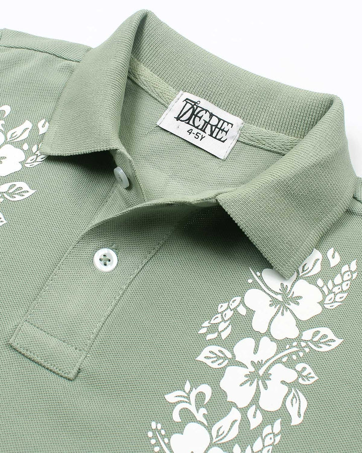 Kids Flowered Polo Shirt - C Green