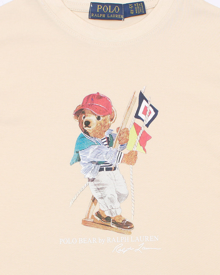 Premium Kids Flag Bear T Shirt - Off White