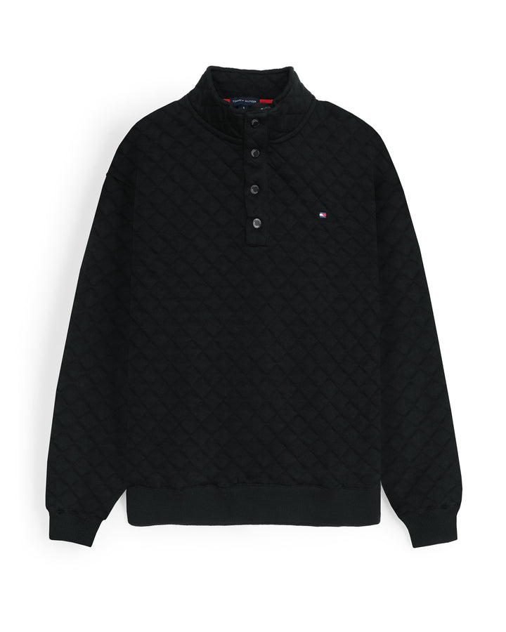 Premium TH Quilted Button Up Men's Sweat - Black