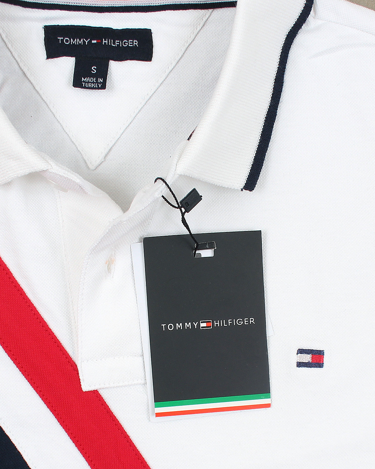 Iconic Tommy Stripe Polo - White