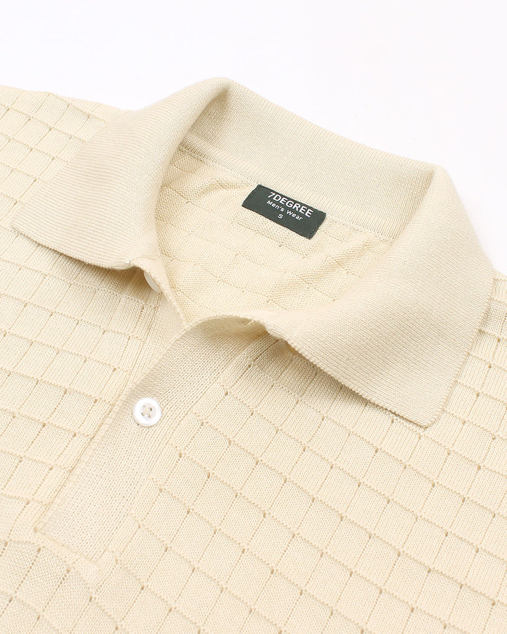 Men's Knitted Block Polo Shirt - Off White