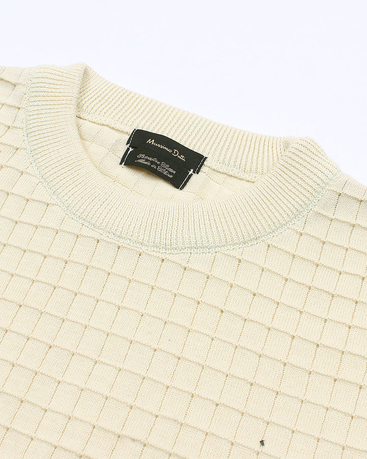 Men's Knitted Crew Neck T Shirt - Off White