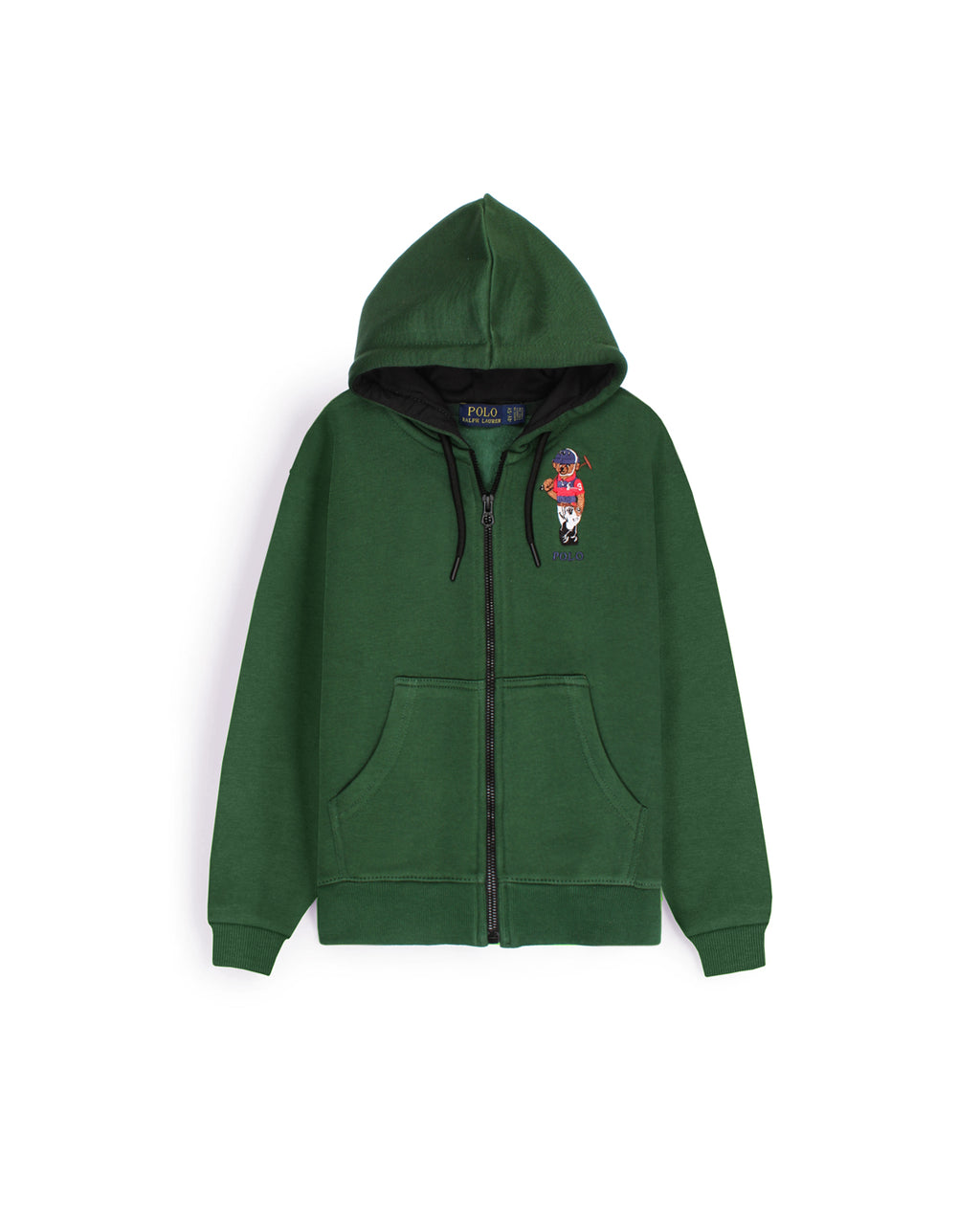 Premium Kids’ Bear Zip-Up Hoodie – Forest Green