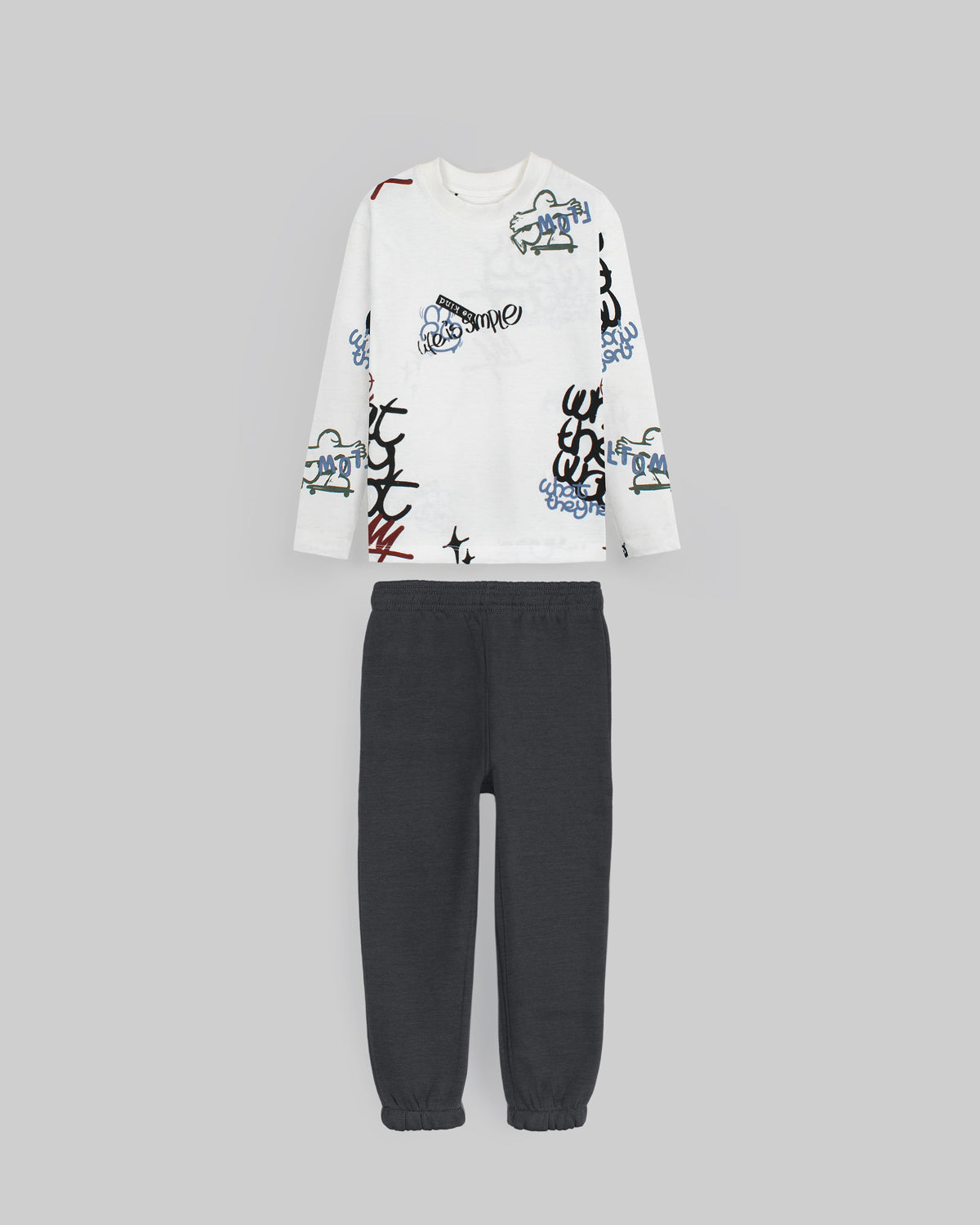 Kids Graphic Loungewear Set - White & Grey