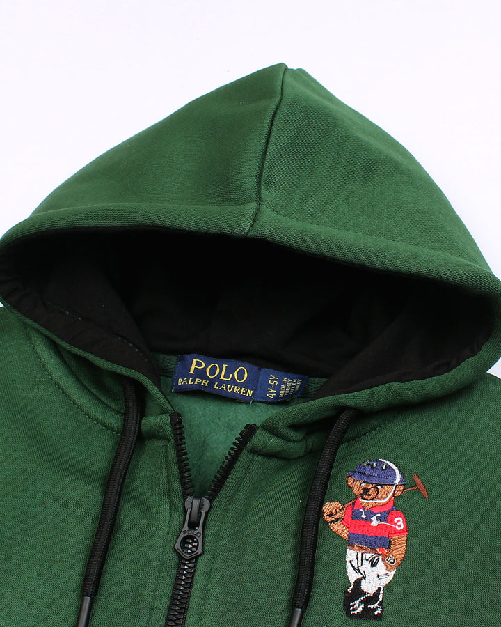 Premium Kids’ Bear Zip-Up Hoodie – Forest Green