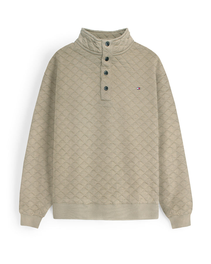 Premium TH Quilted Button Up Men's Sweat - Beige