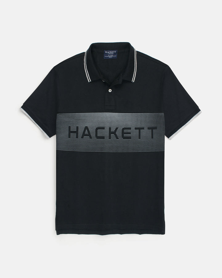 Exclusive HKT Men’s Striped Panel Logo Polo - Black