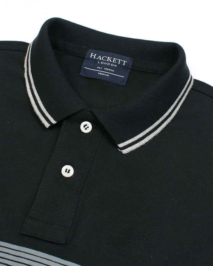 Exclusive HKT Men’s Striped Panel Logo Polo - Black