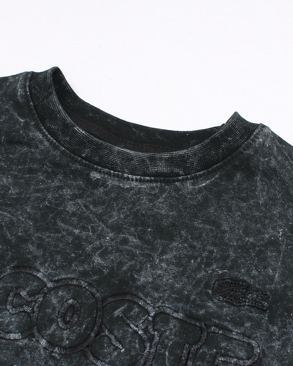 Lac. Baby Girl Acid Wash Cropped T-Shirt - Black