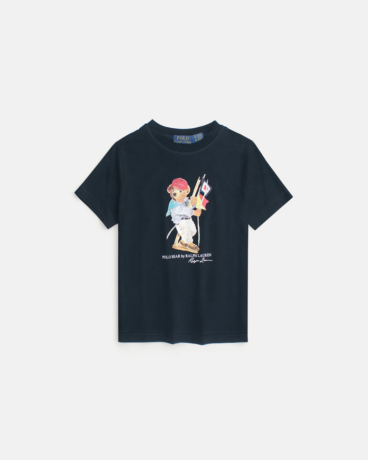 Premium Kids Flag Bear T Shirt - Navy Blue