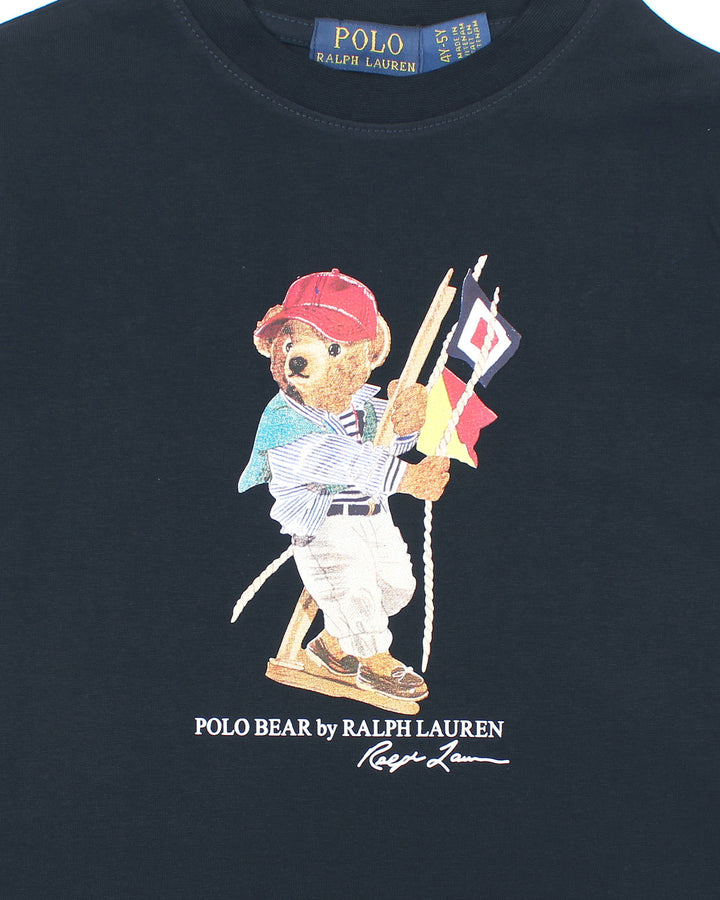 Premium Kids Flag Bear T Shirt - Navy Blue