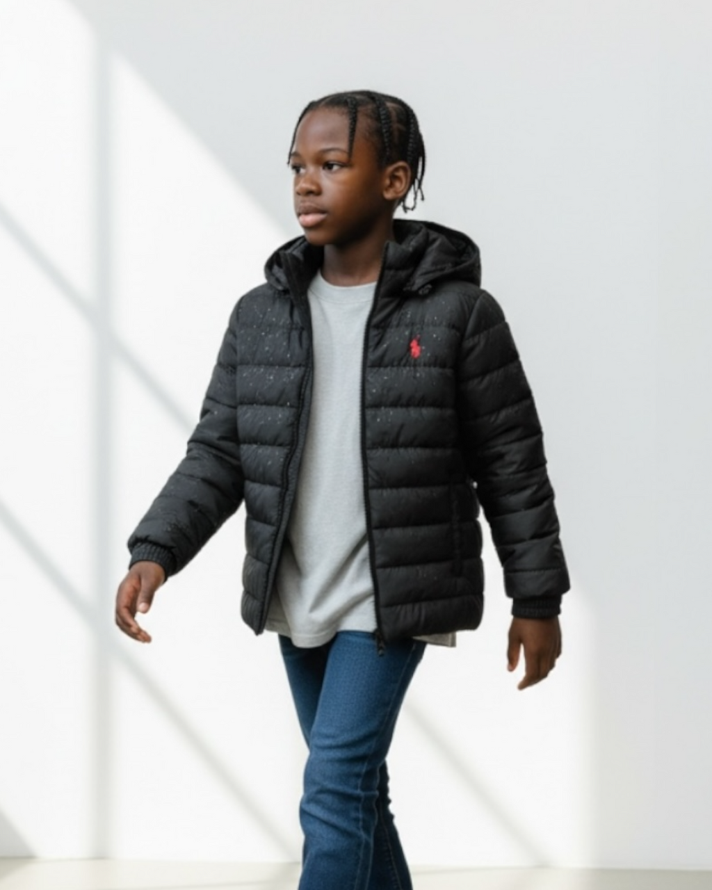Kids Puffer Hooded R-L Jacket - Black