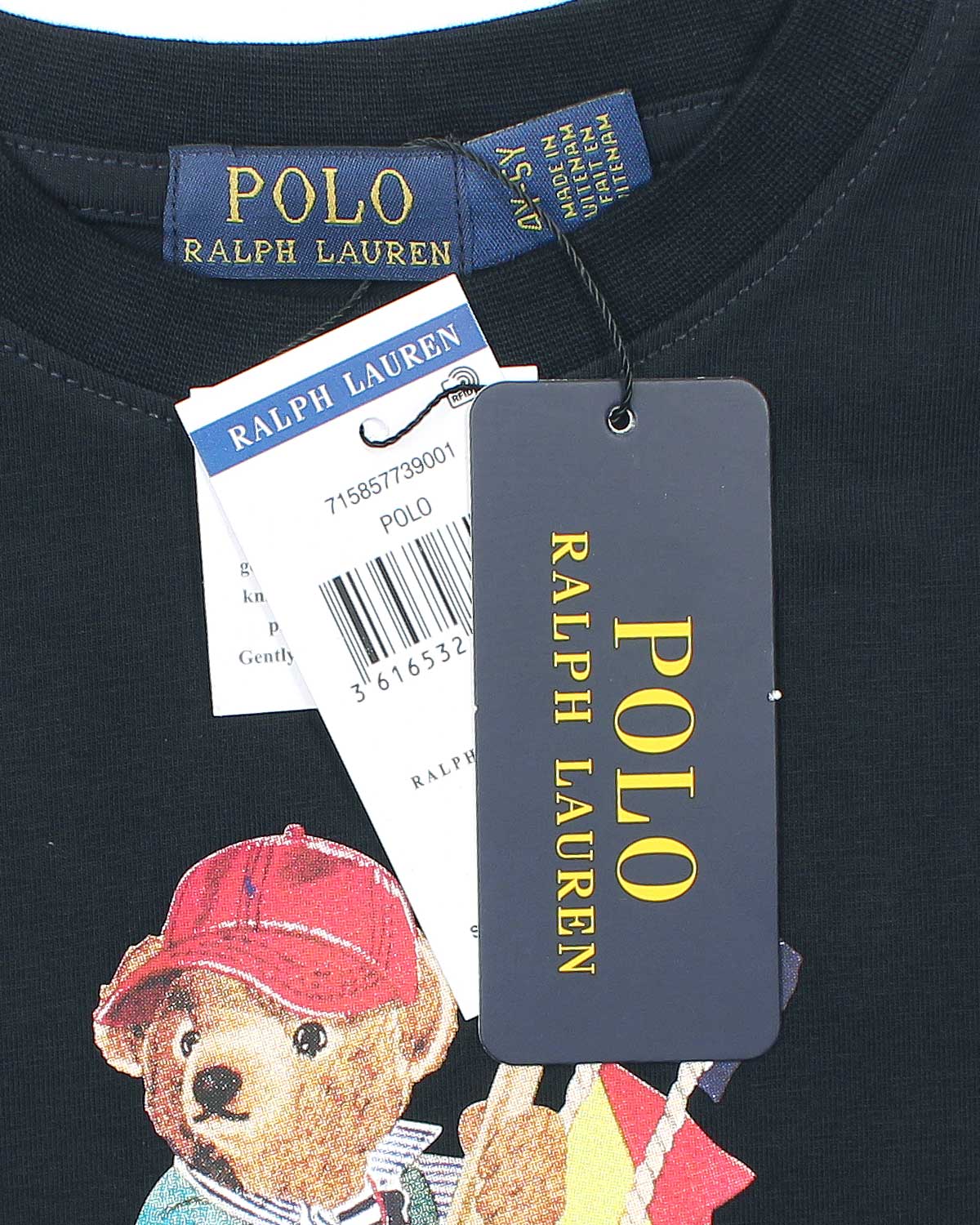 Premium Kids Flag Bear T Shirt - Navy Blue