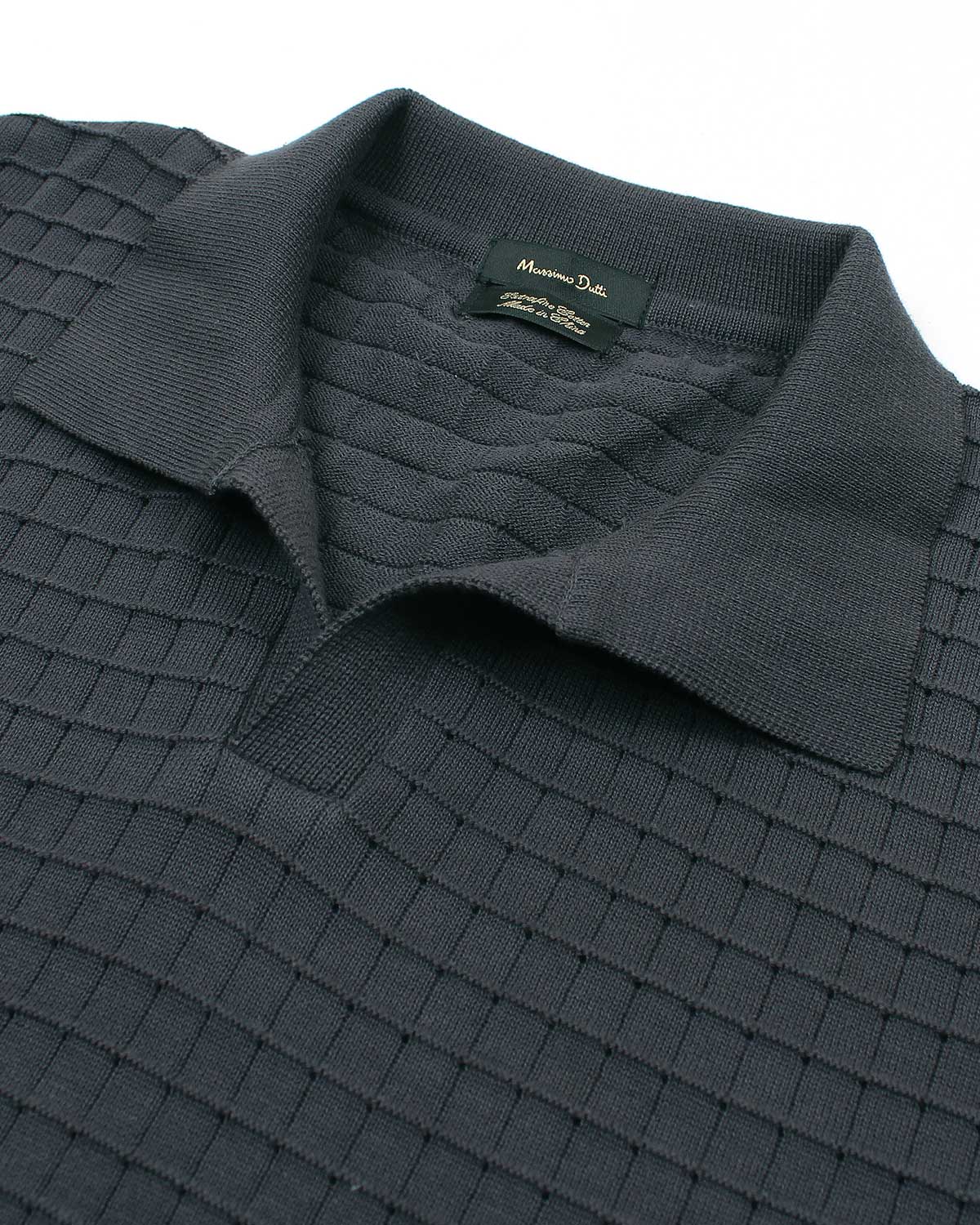 Men's Knitted Block Polo Shirt - Grey