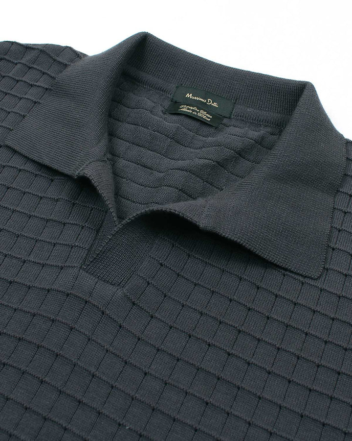 Men's Knitted Block Polo Shirt - Grey