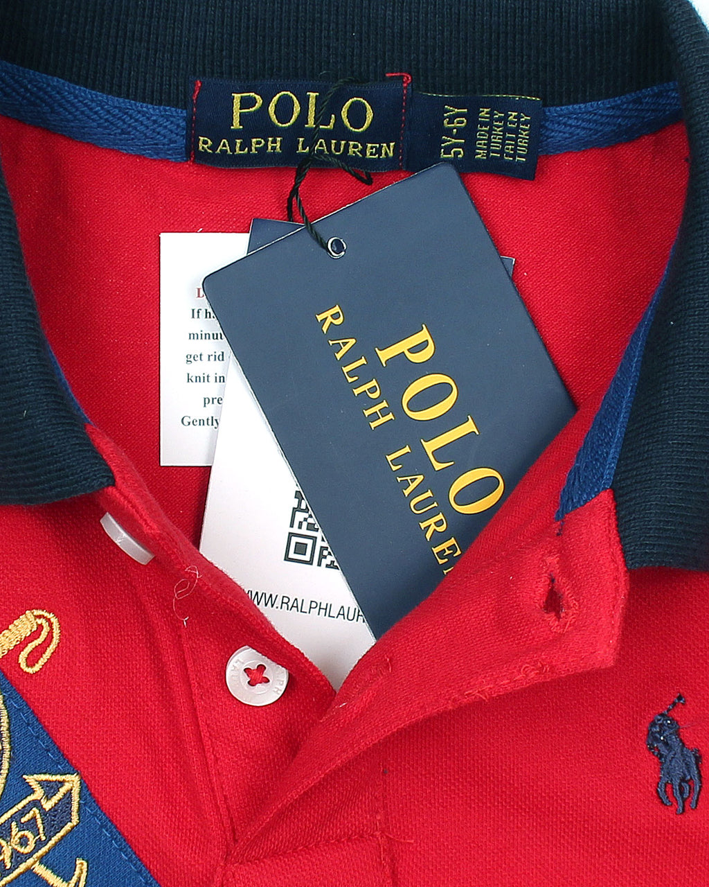 Premium R/L Kids Stripe Motive Polo - Red