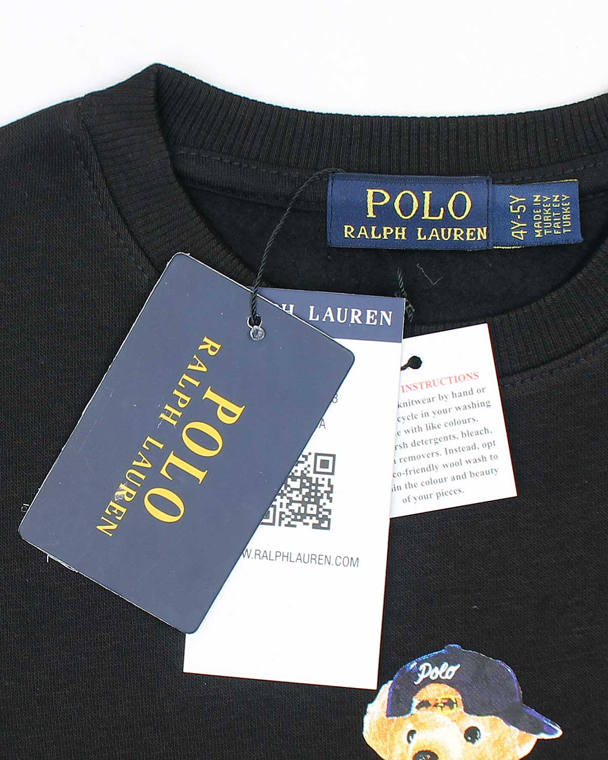 Kids Iconic Green Bear Sweat - Black