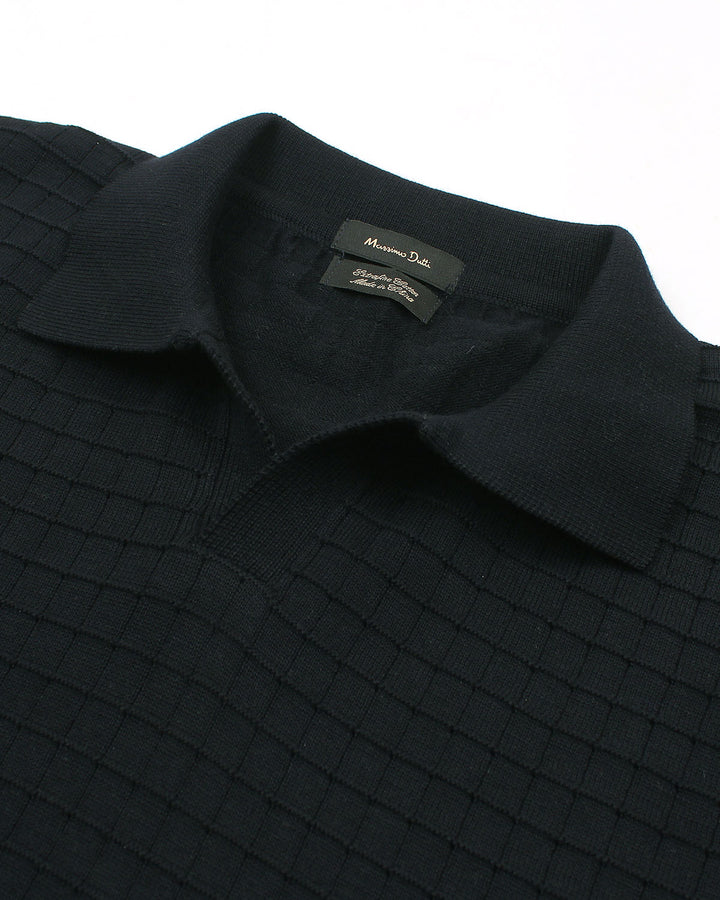 Men's Knitted Block Polo Shirt - Black