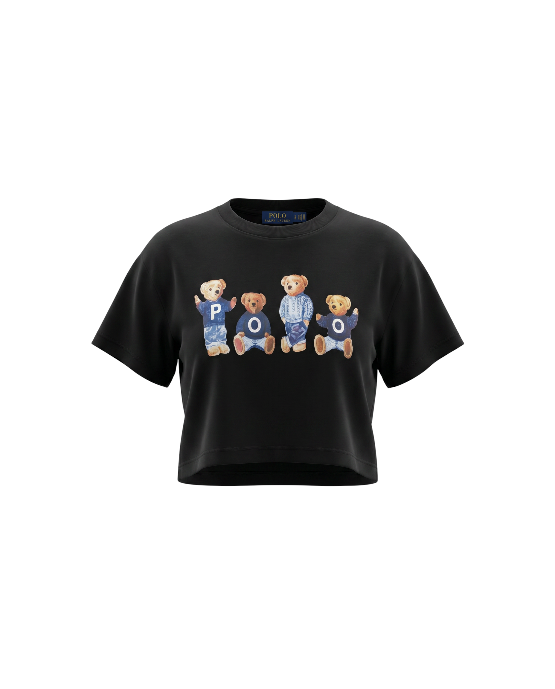 Baby Girls Cropped Bear T Shirt - Black