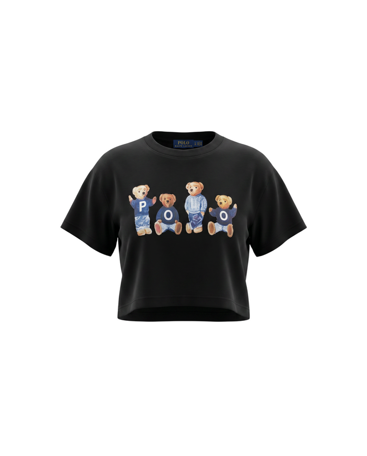 Baby Girls Cropped Bear T Shirt - Black