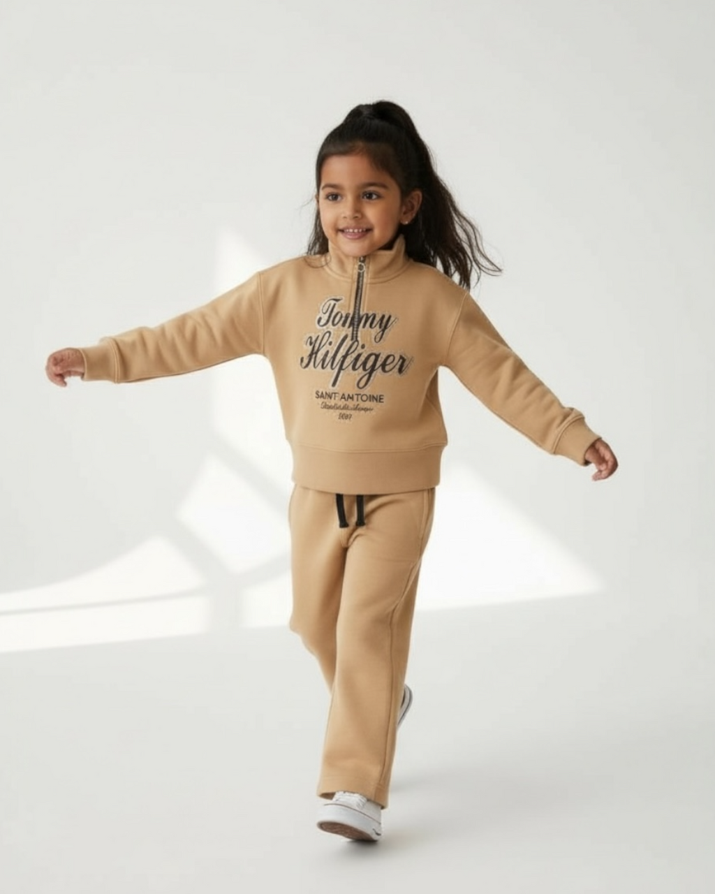 Baby Girls High Neck Tracksuit - Beige
